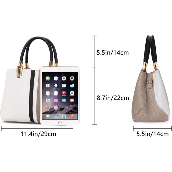 Top Handle Stitching Handbag for Women Girls Tote Satchel Khaki Shoulder Bag - Picture 2 of 8